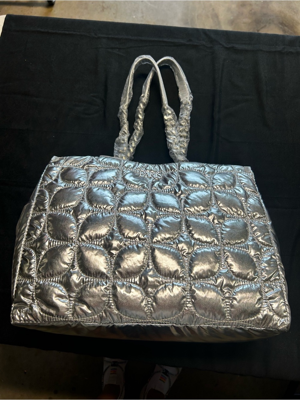 Paris Hilton Metallic Silver Quilted Tote Bag